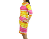 Woman Modest Tznius 3/4 Sleeve Athletic Swimdress Beach Cover up UPF 50+ Sun Protection (Batik in Pink / Yellow )