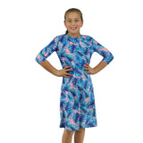 Girls Modest Tznius 3/4 Sleeve UPF 50+ Sun Protection bathing Suit Swimdress  (Miami in Blue Color )