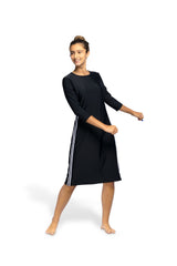 Woman Modest Tznius 3/4 Sleeve Athletic Swimdress Beach Cover up UPF 50+ Sun Protection (Reef in Black / White)