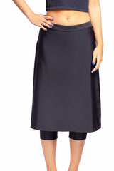 Woman Long Swim Skirt with Attached Leggings, Modest, Sun Protection, Sports (Black)