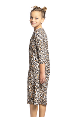 Girls Modest Tznius 3/4 Sleeve UPF 50+ Sun Protection Bathing Suit Swimdress (Animal Print )