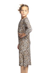 Girls Modest Tznius 3/4 Sleeve UPF 50+ Sun Protection Bathing Suit Swimdress (Animal Print )